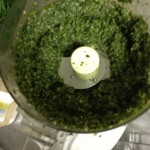 Pesto in the processor.