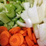 Basic French Mirepoix: Carrots, onions, celery.